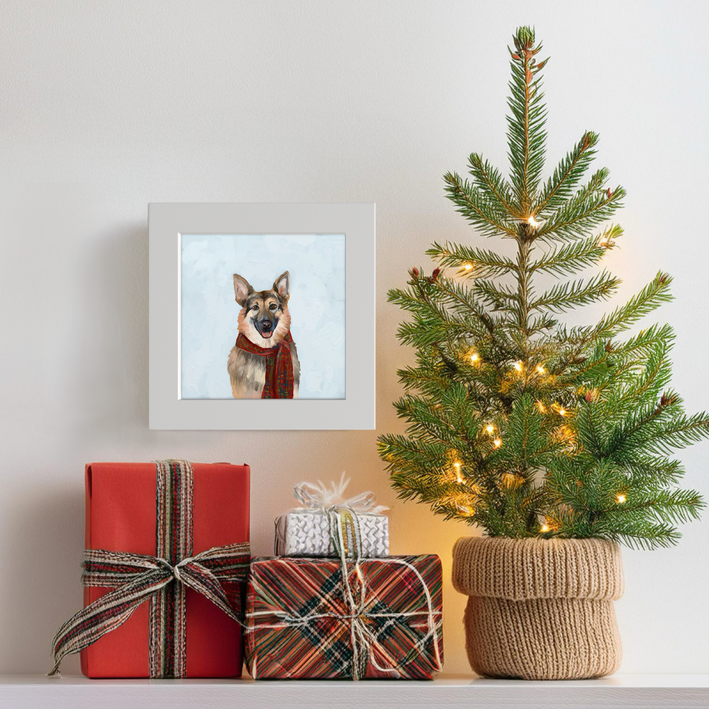 Festive German Shepherd Happy Square