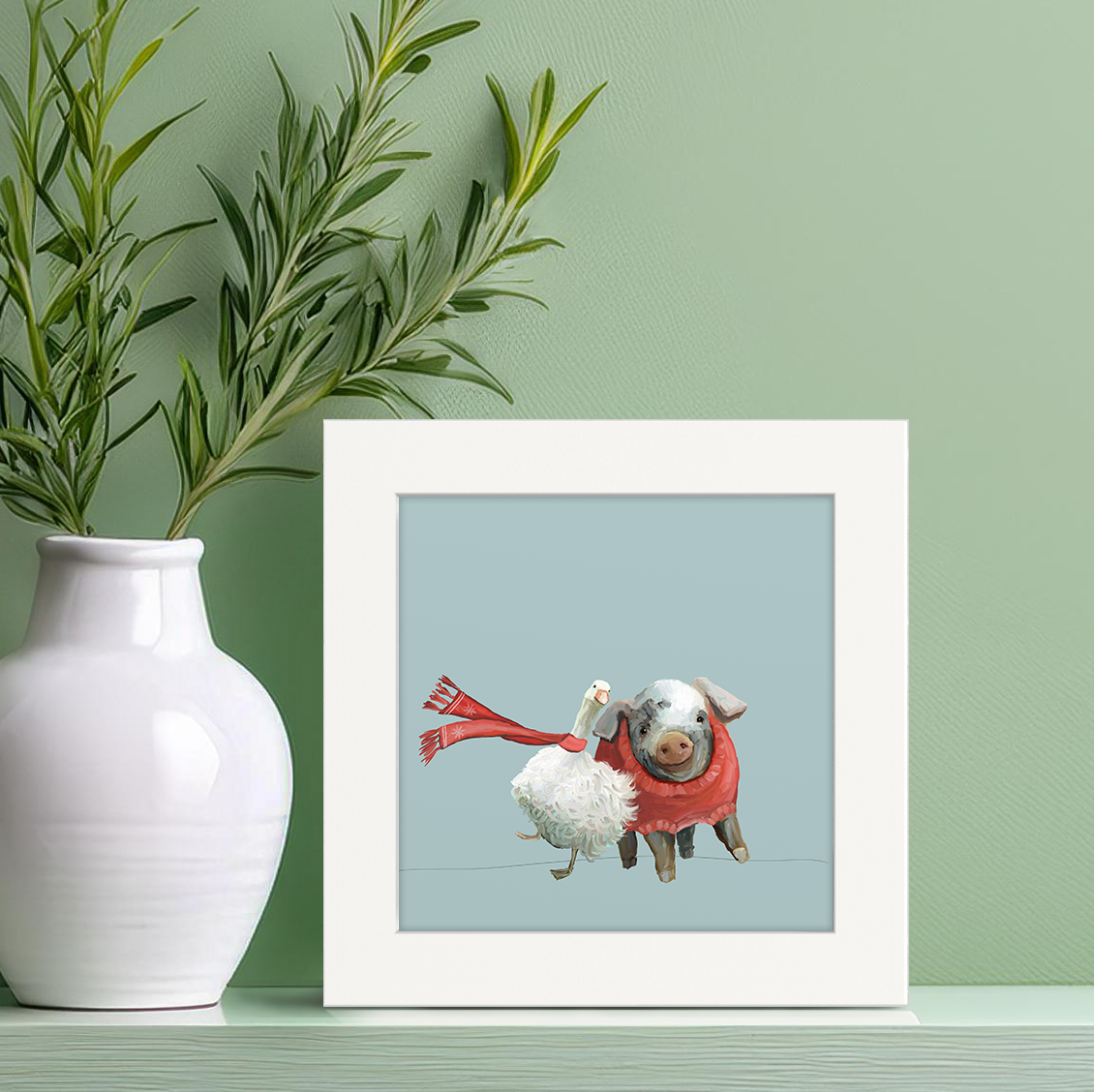 Festive Goose and Pig Pals Happy Square