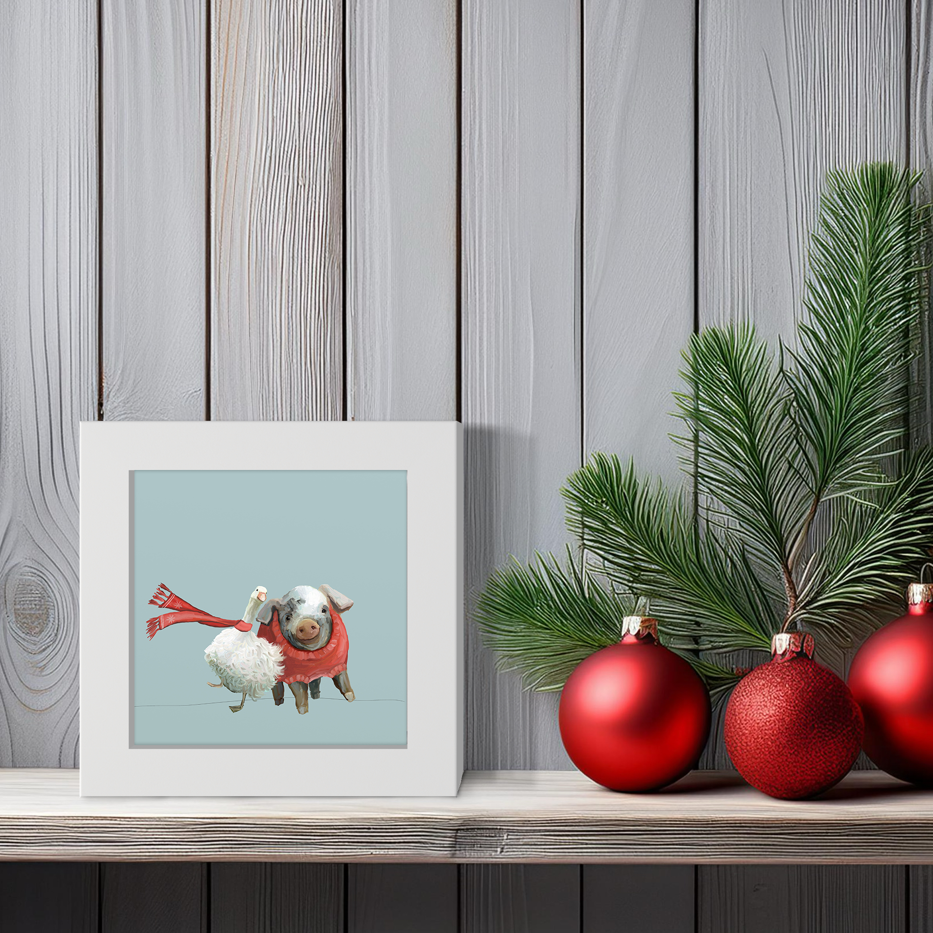 Festive Goose and Pig Pals Happy Square