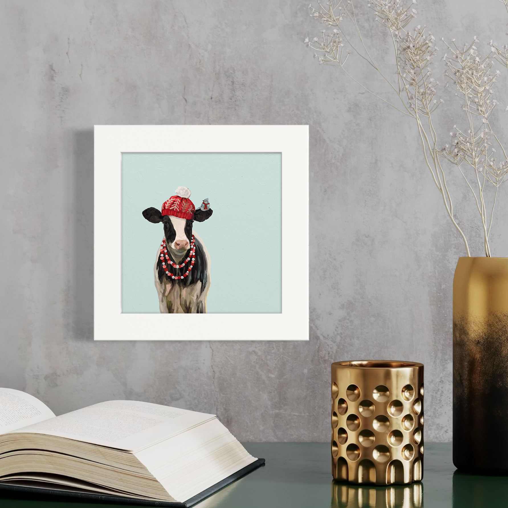 Festive Hatted Cow Happy Square