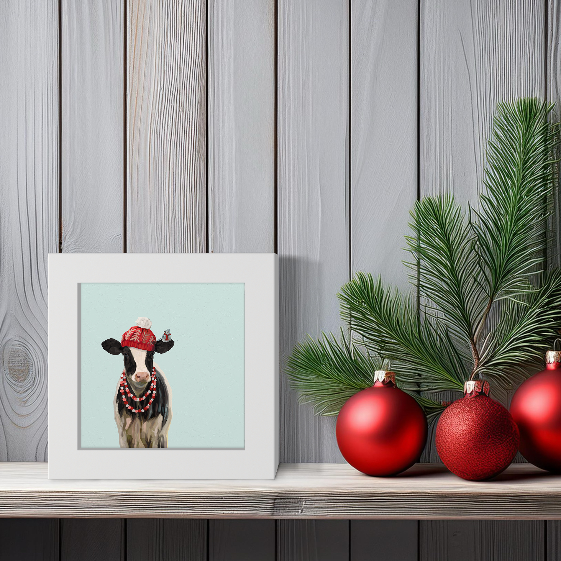 Festive Hatted Cow Happy Square