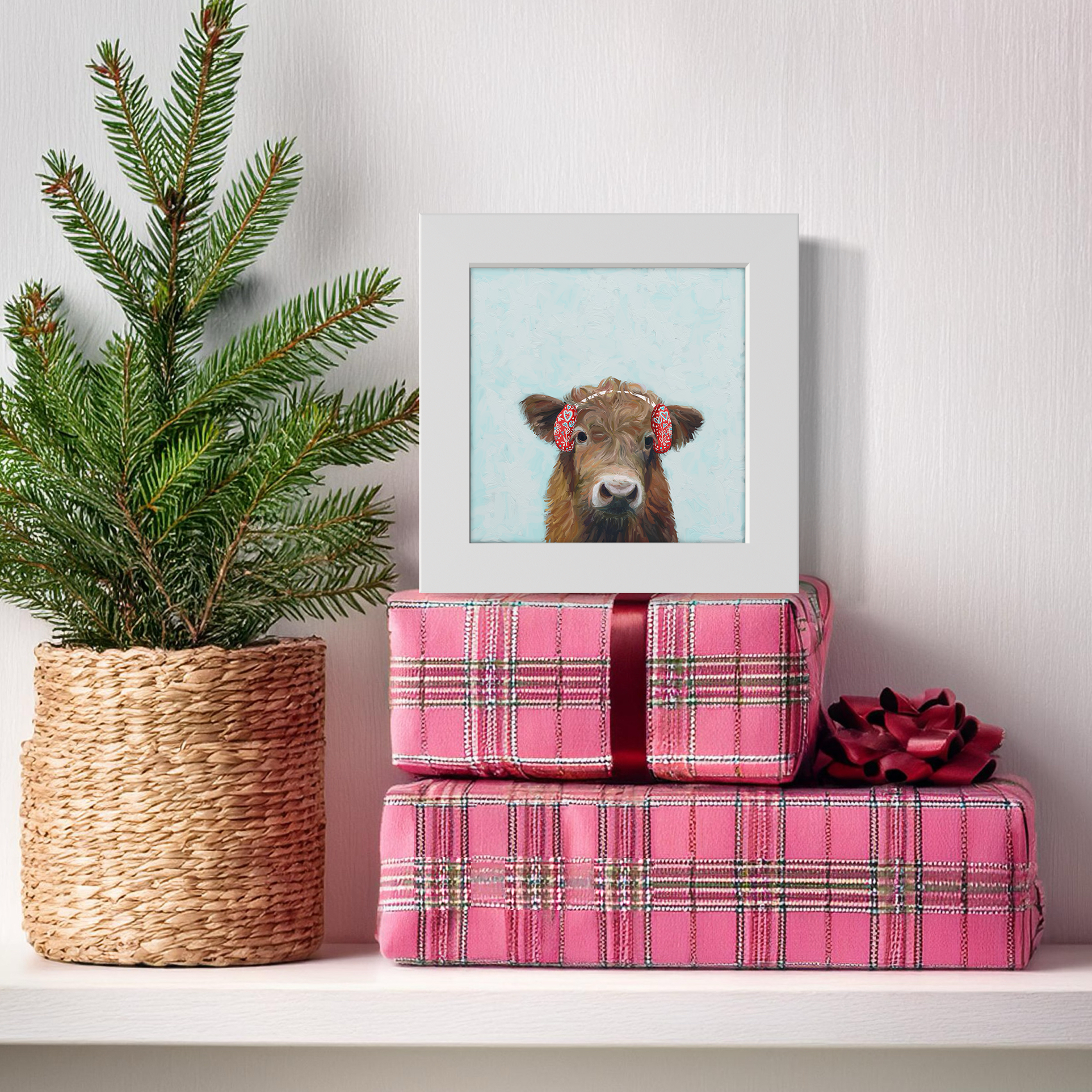 Festive Highland Cow Happy Square