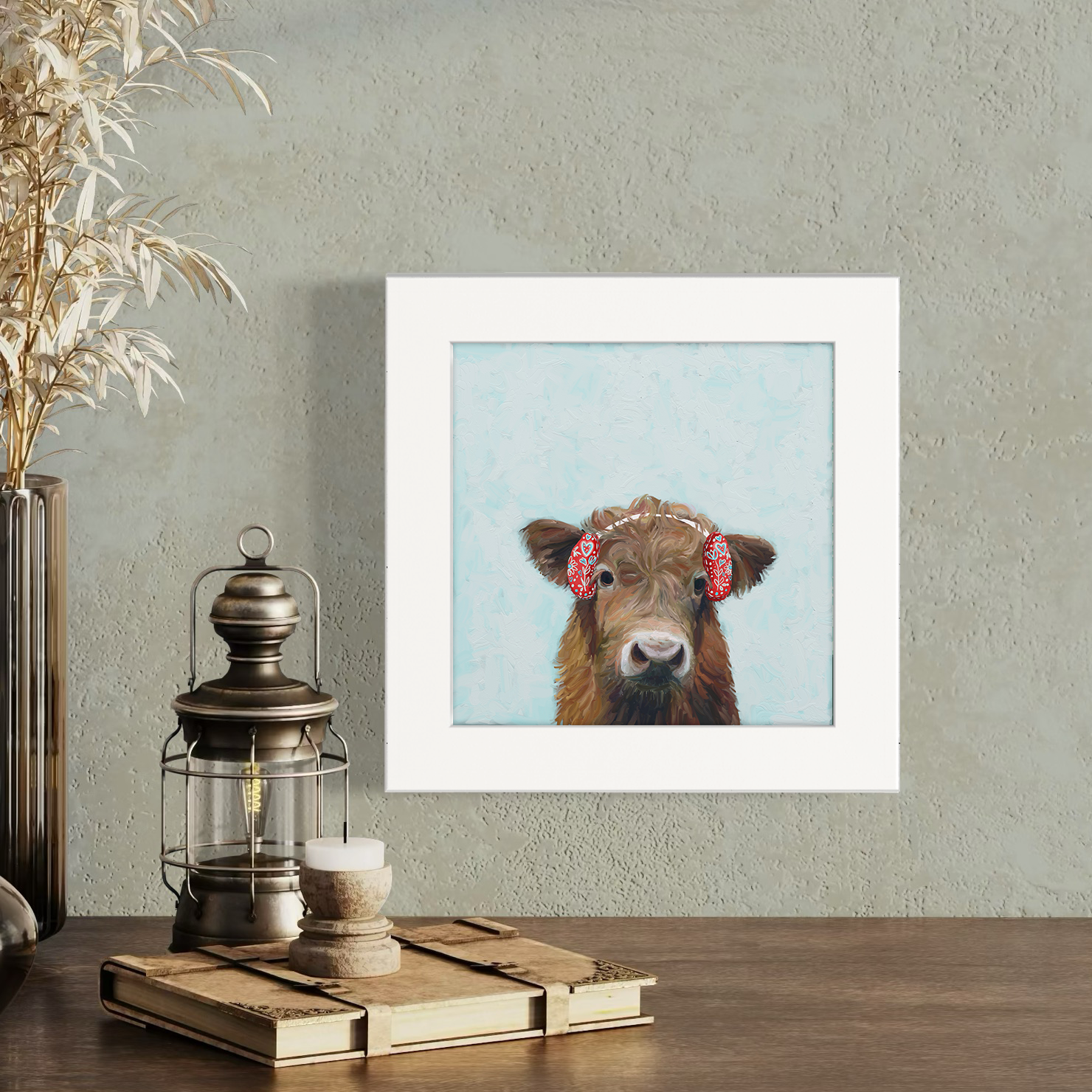 Festive Highland Cow Happy Square