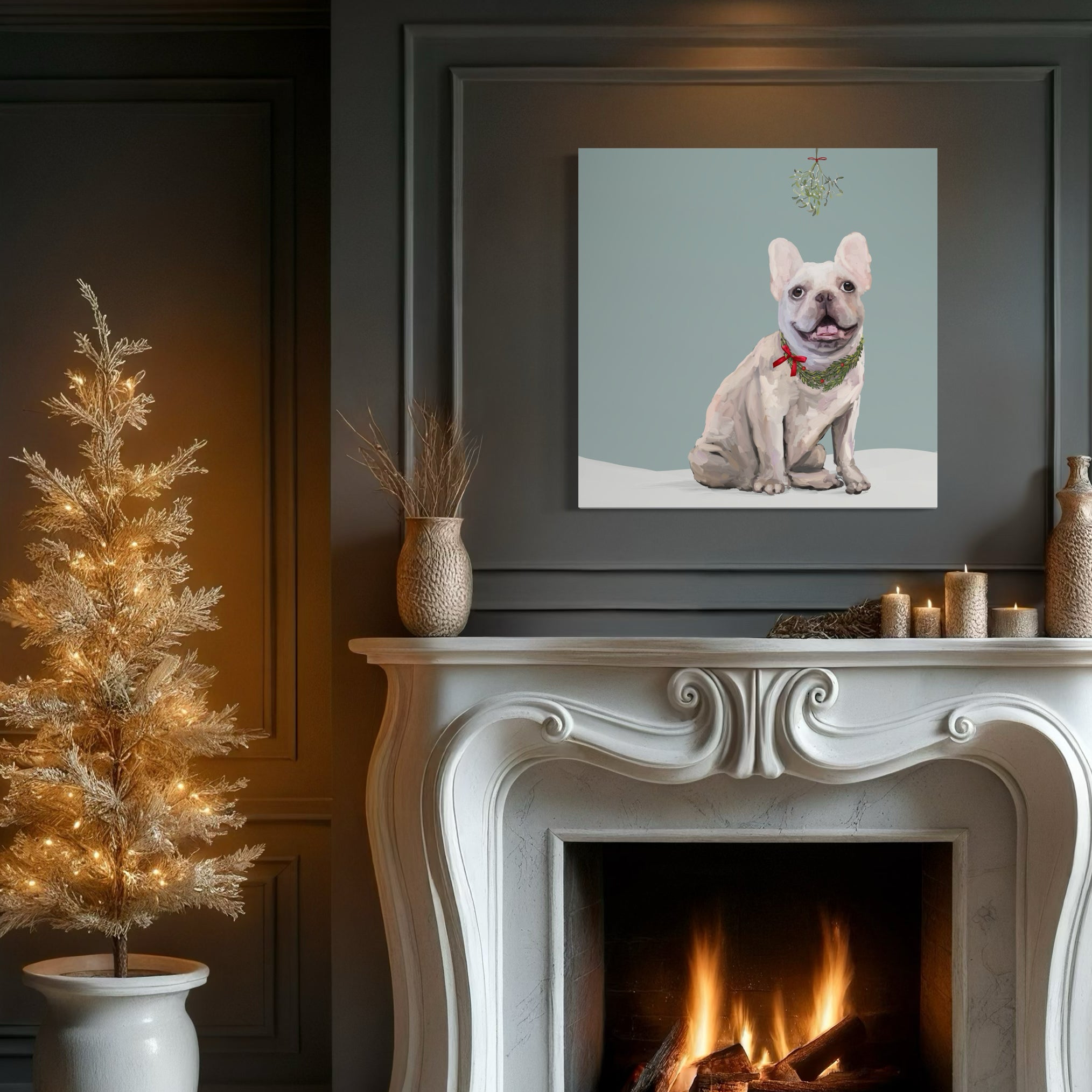 Festive Cream Frenchie Canvas Wrap