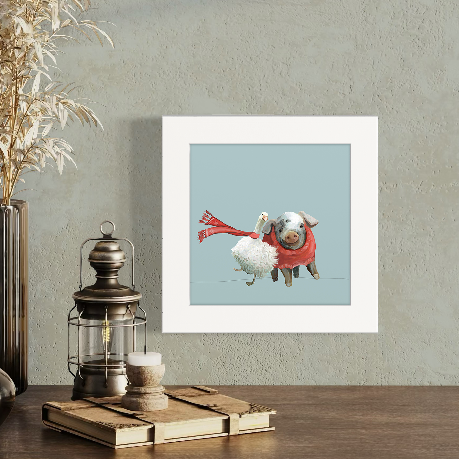 Festive Goose and Pig Pals Happy Square