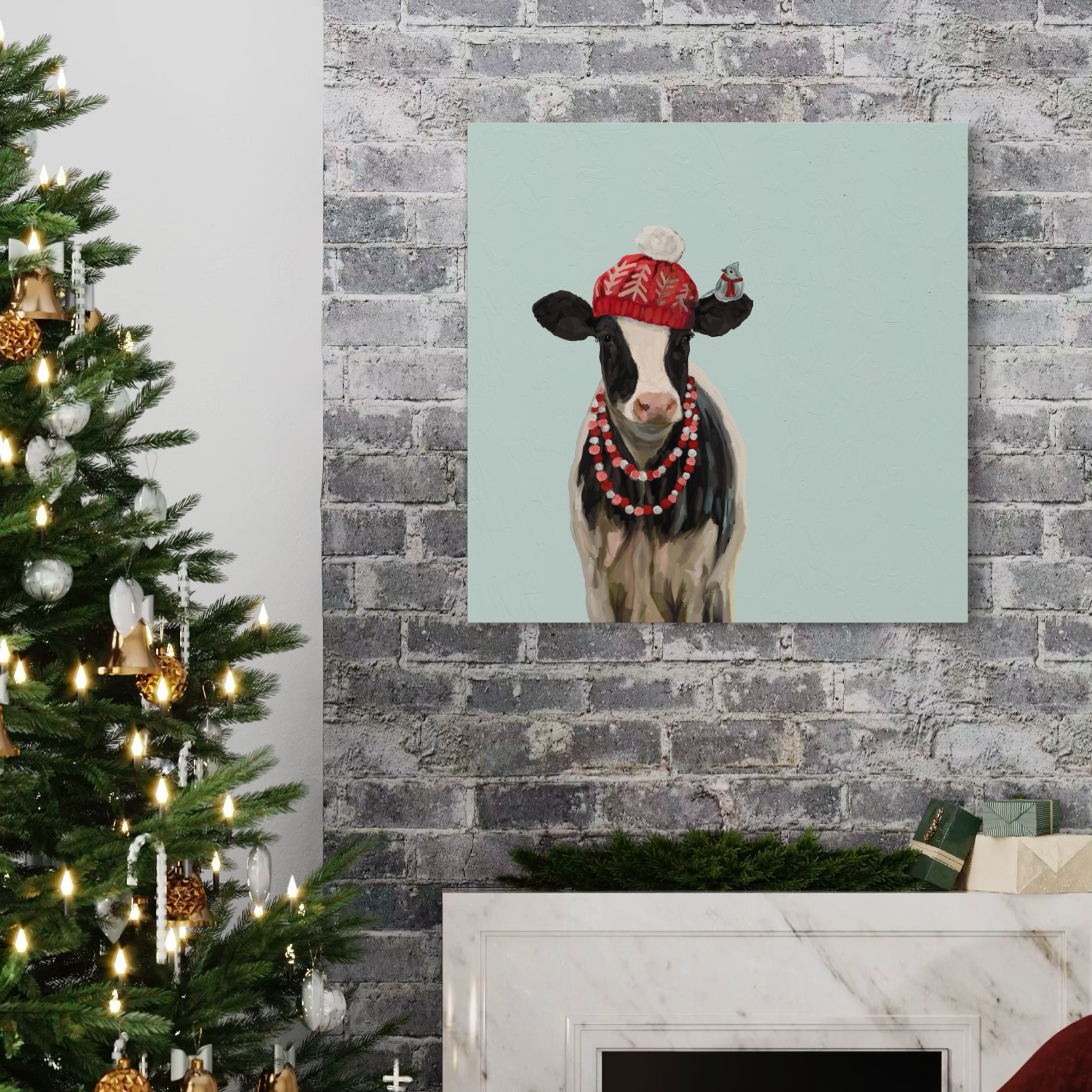 Festive Hatted Cow Canvas Wrap