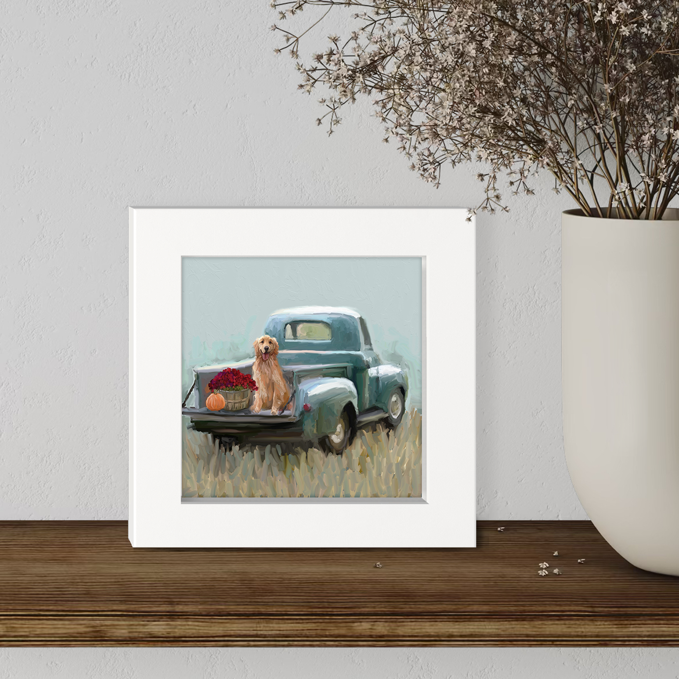 Golden Pup in Truck Happy Square