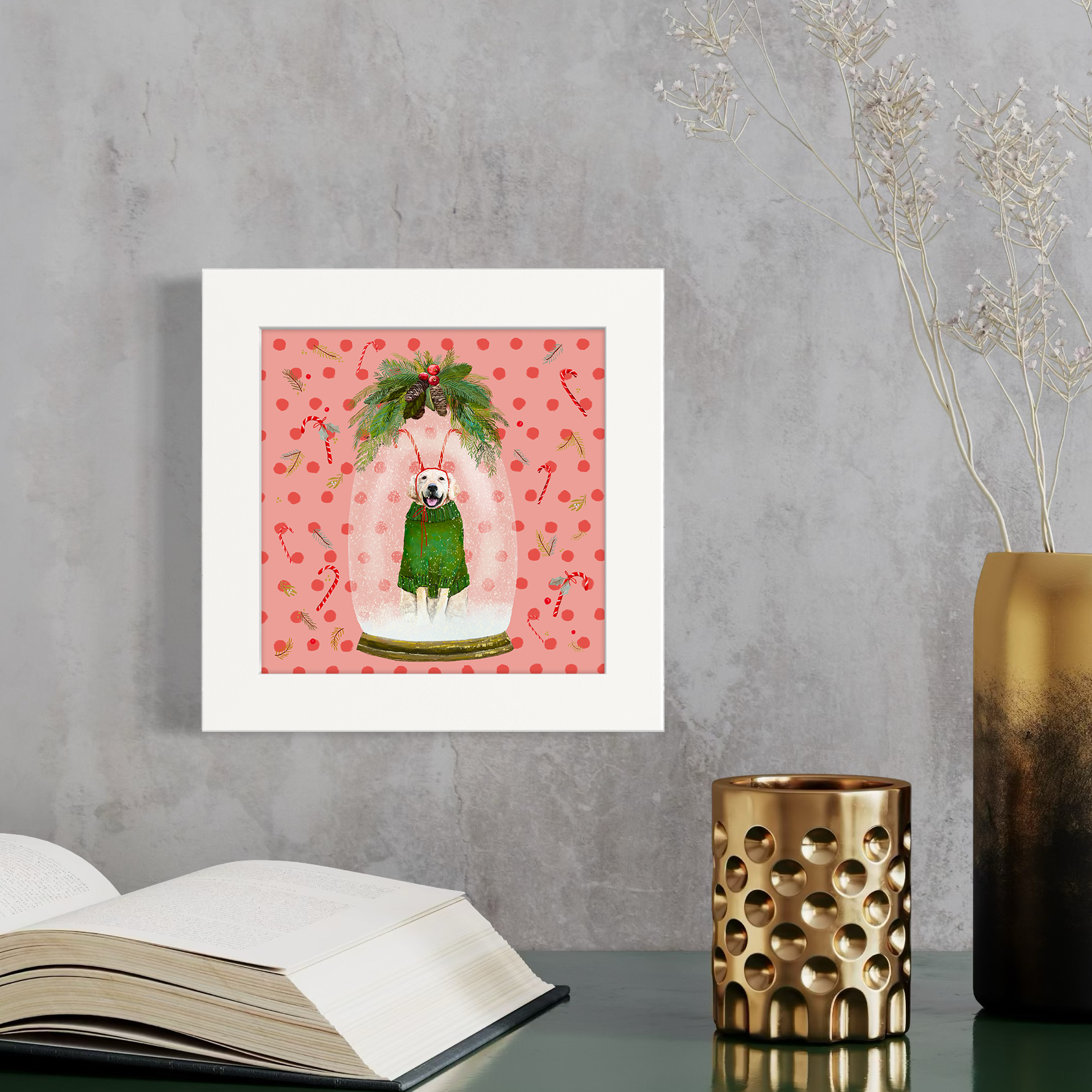 Golden Retriever Snow Globe Happy Square™