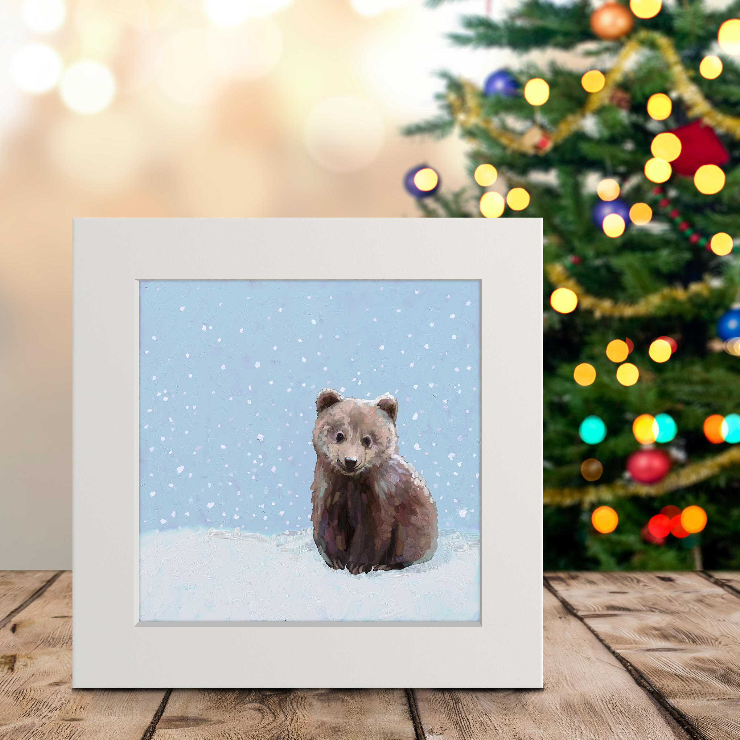 Holiday Collection - Snowy Baby Bear Cub Happy Square