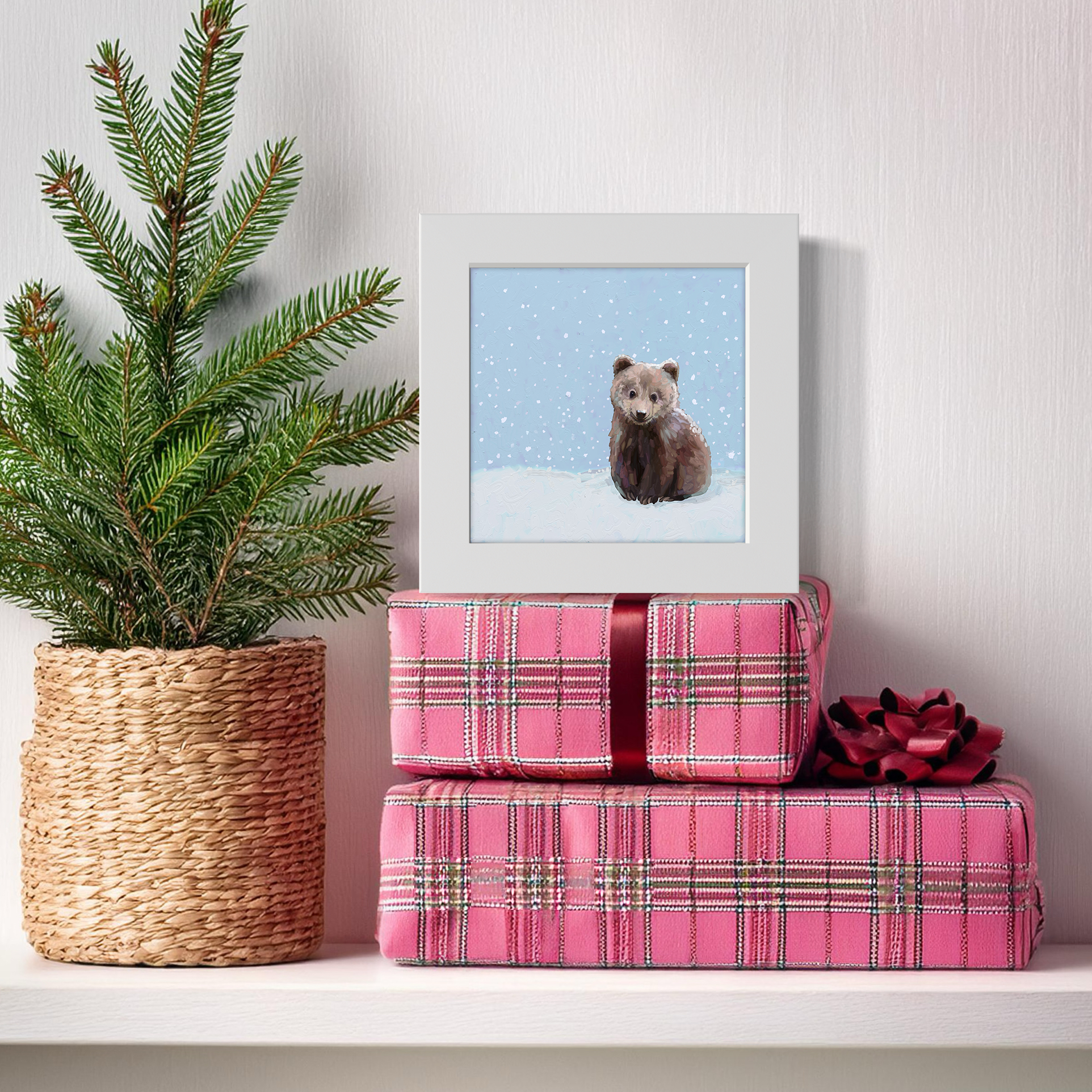 Holiday Collection - Snowy Baby Bear Cub Happy Square
