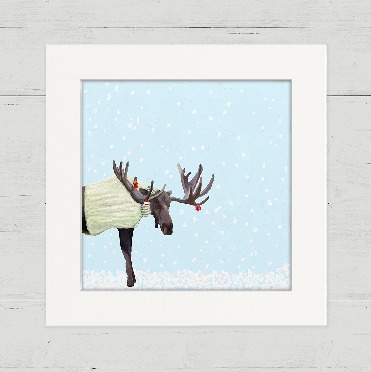 Holiday Collection - Snowy Moose in Sweater Happy Square
