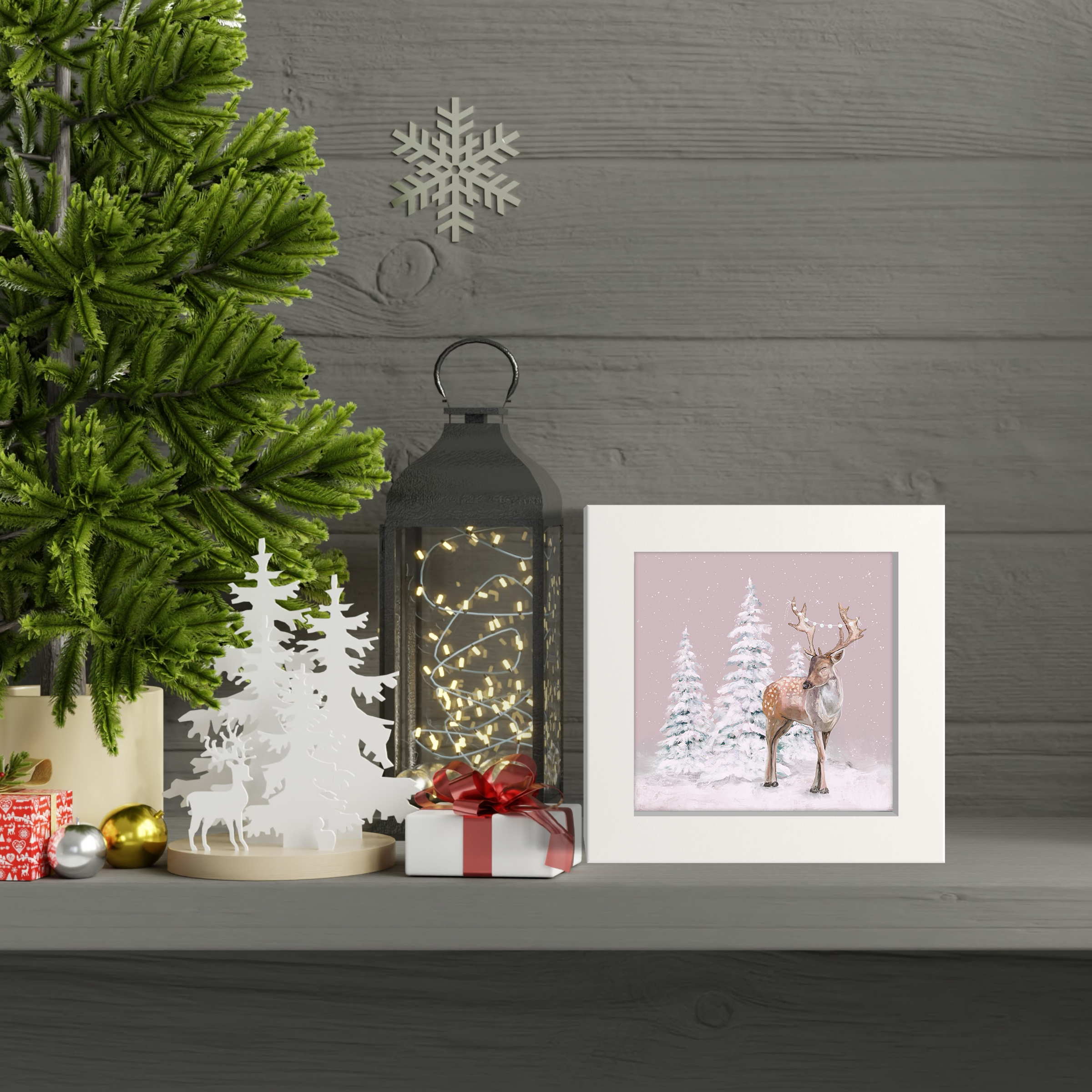 Holiday Deer Happy Square