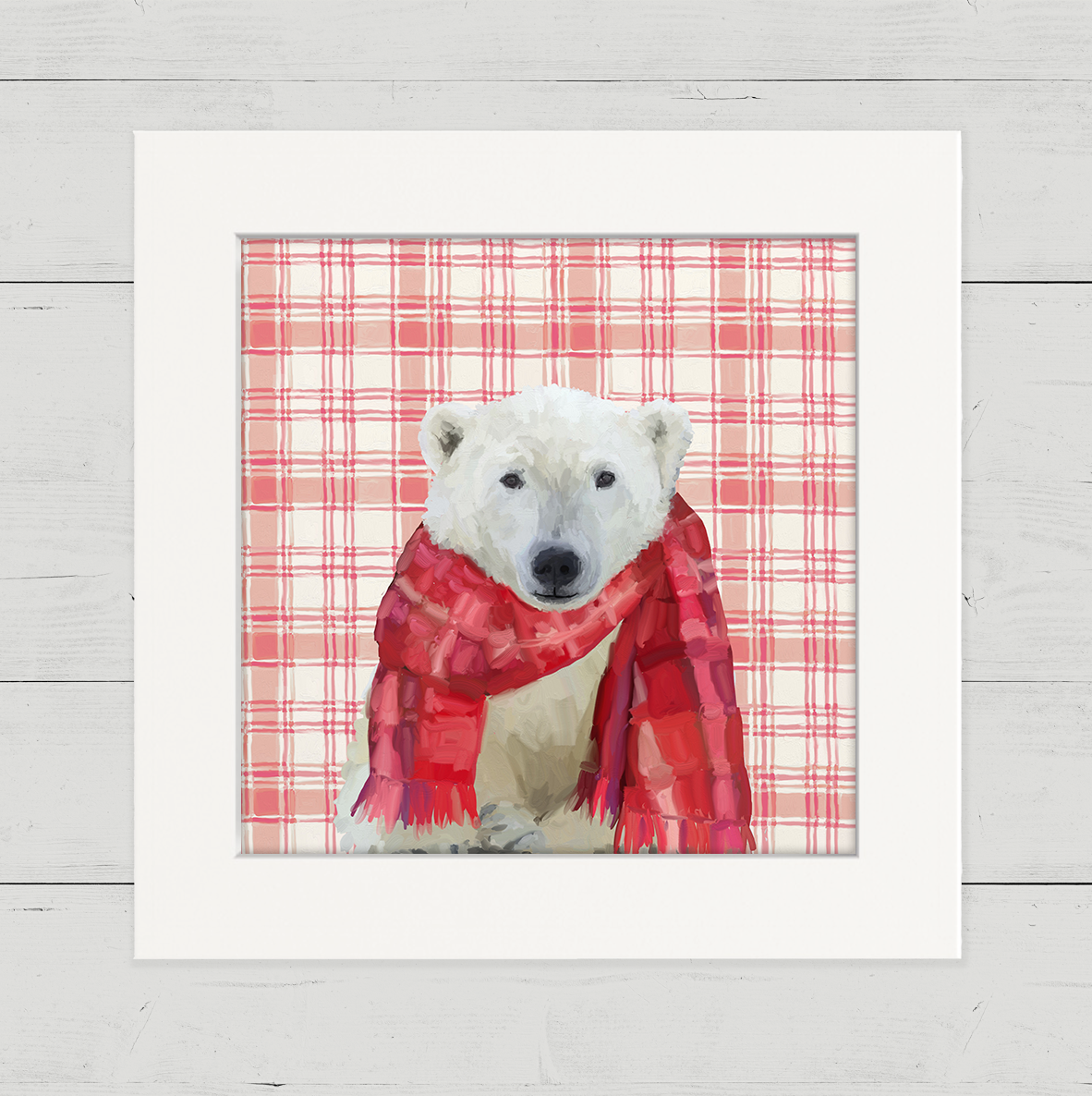 Holiday Plaid Polar Bear Happy Square