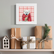 Holiday Plaid Polar Bear Happy Square