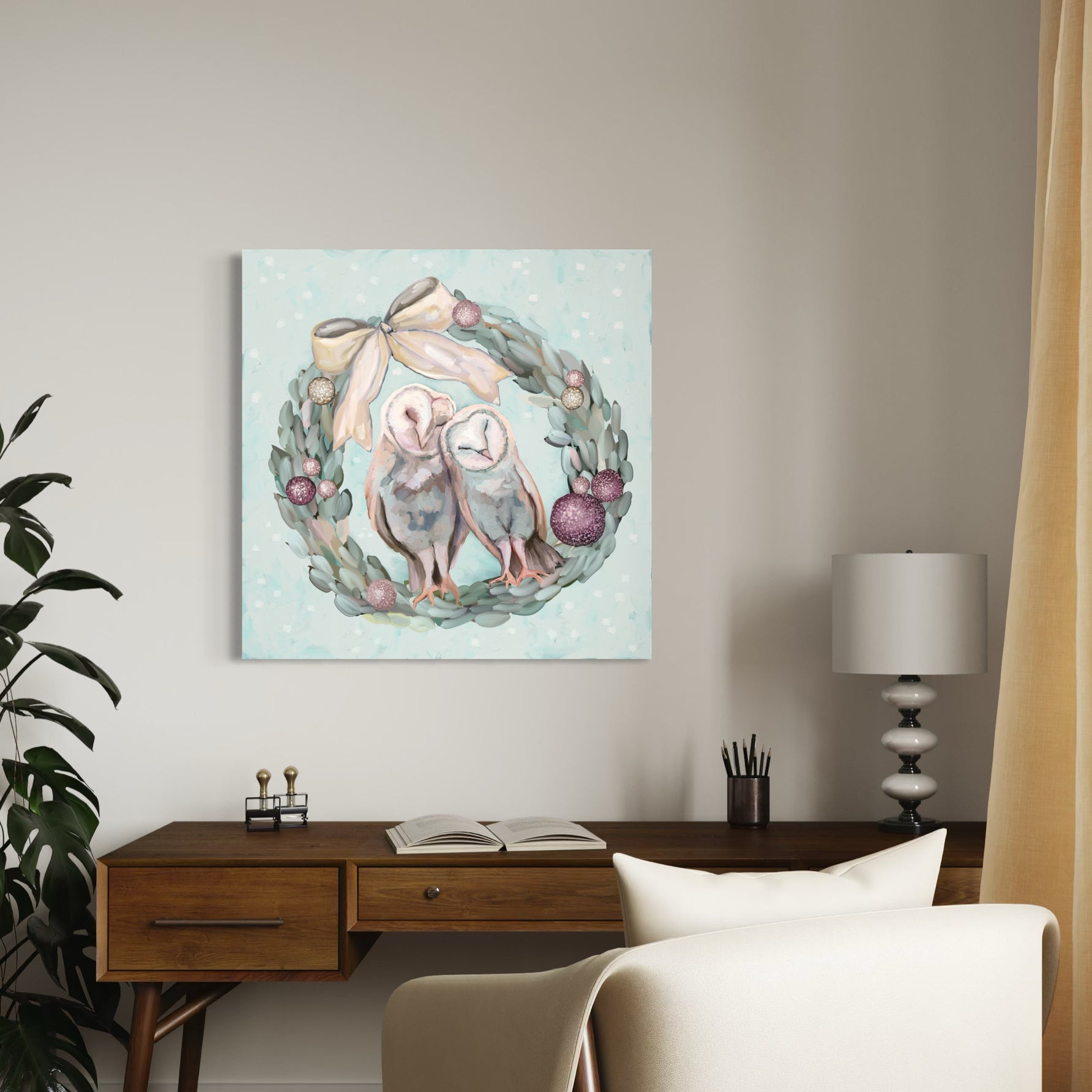 Holiday Sugar Plum Owls Canvas Wrap
