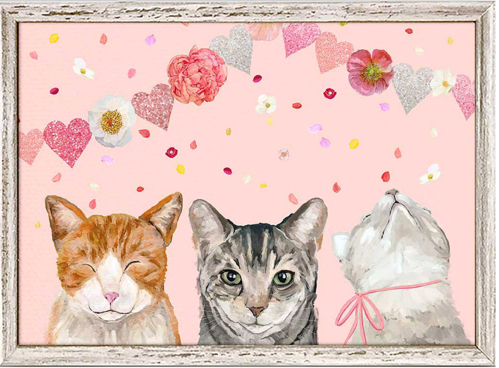 Valentine Cat Trio Mini Framed Canvas