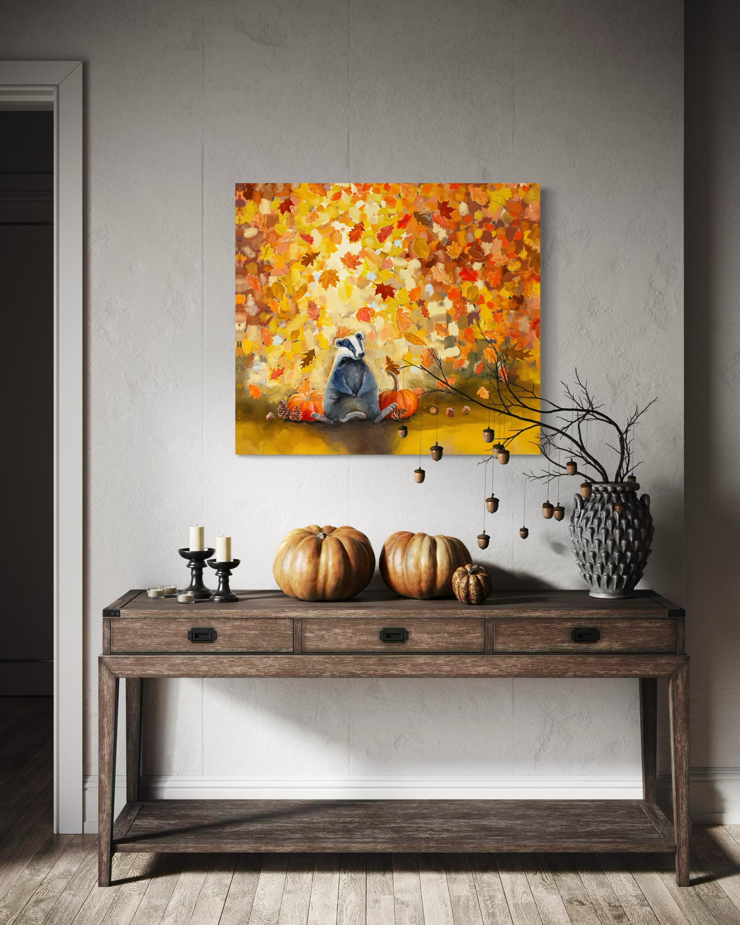 Autumn Badger Canvas Wrap