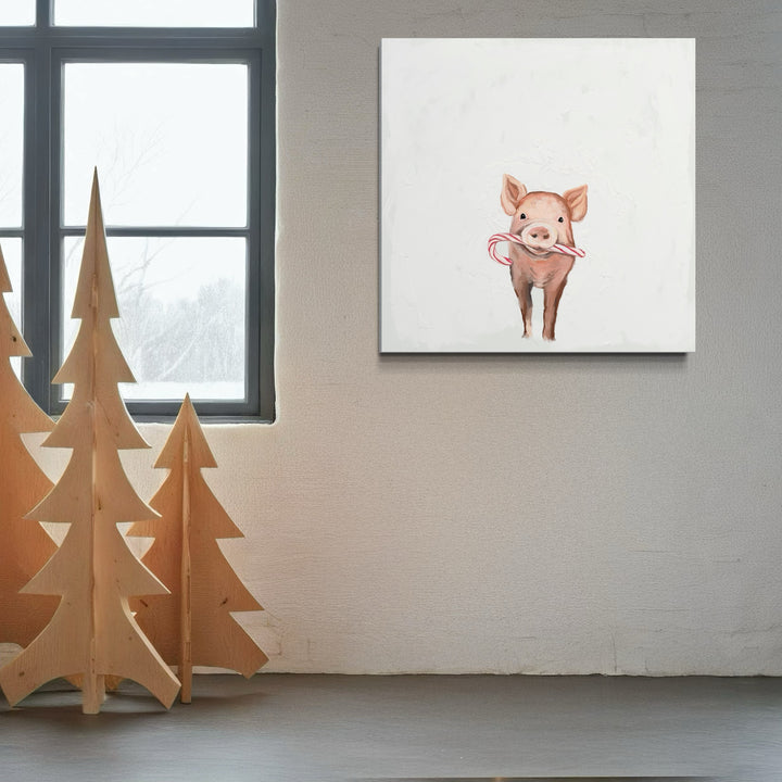 Candy Cane Pig Canvas Wrap