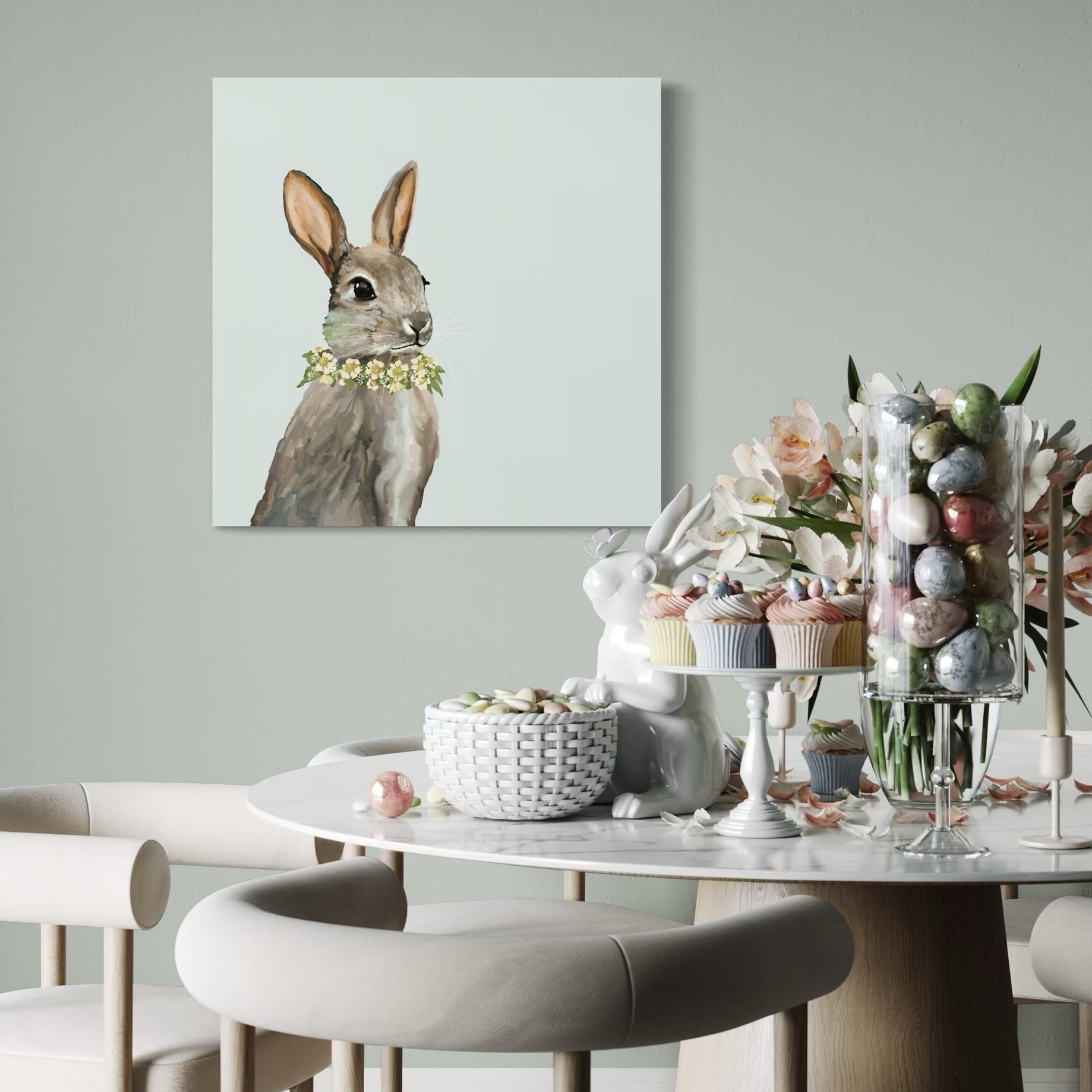 Floral Baby Bunny Canvas Wrap