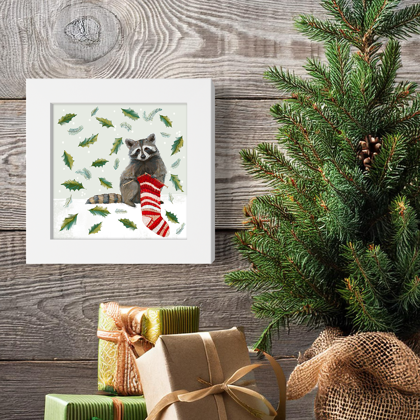 Knitting Raccoon Happy Square