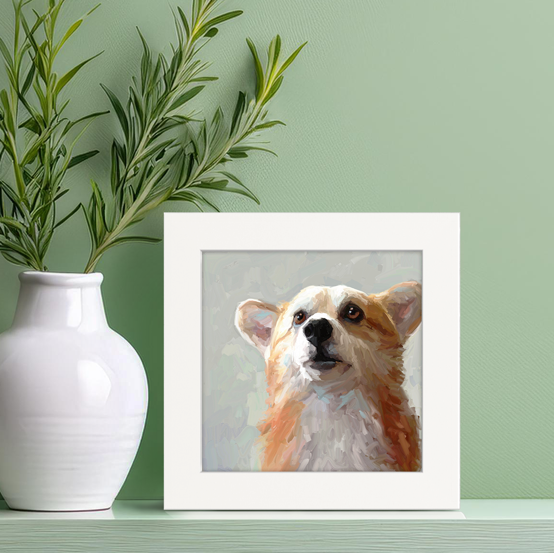 Looking Up Corgi Happy Square™
