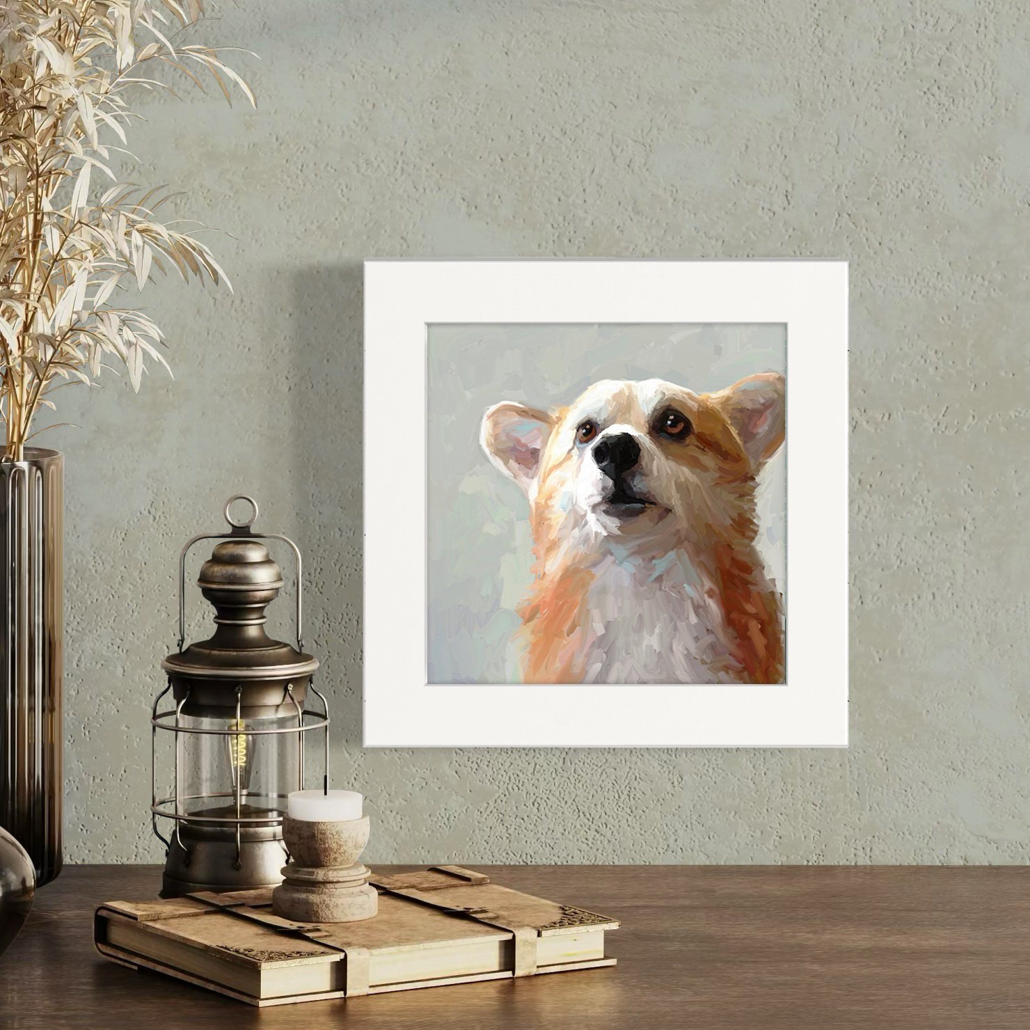 Looking Up Corgi Happy Square™
