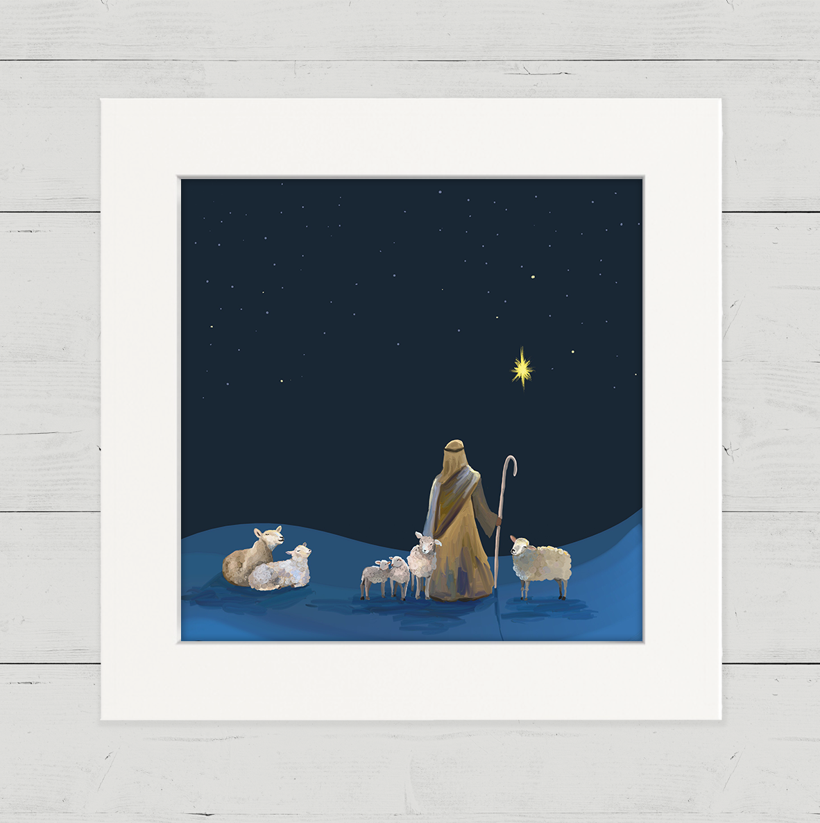 Nativity Sheep and Shepherd Happy Square