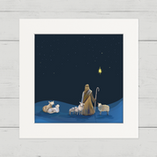 Nativity Sheep and Shepherd Happy Square