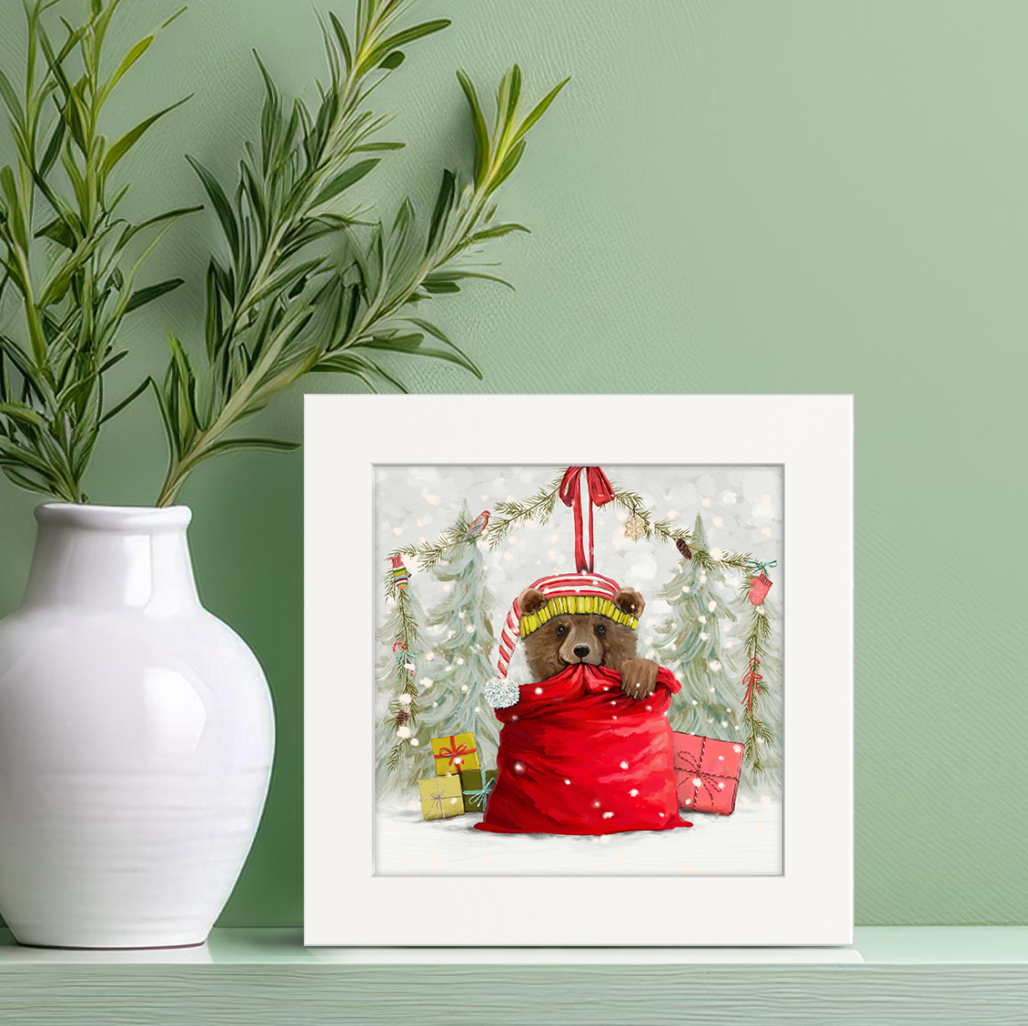 Santa Claws Bear Cub Happy Square