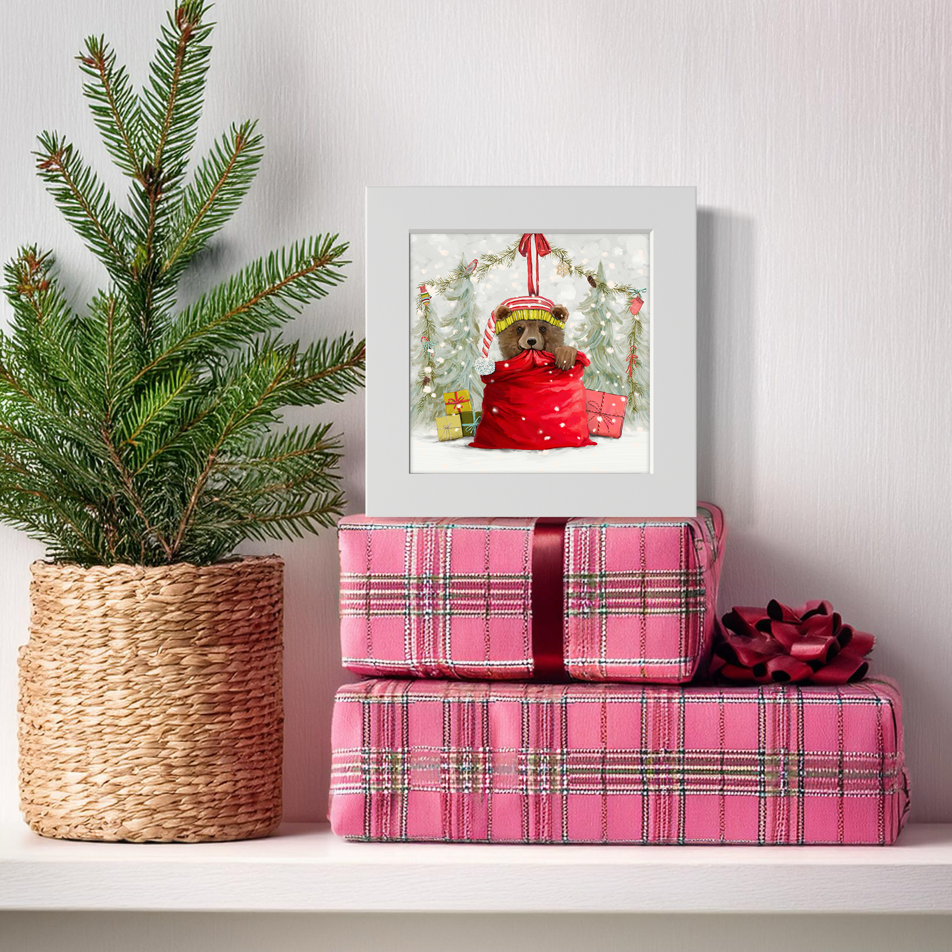 Santa Claws Bear Cub Happy Square