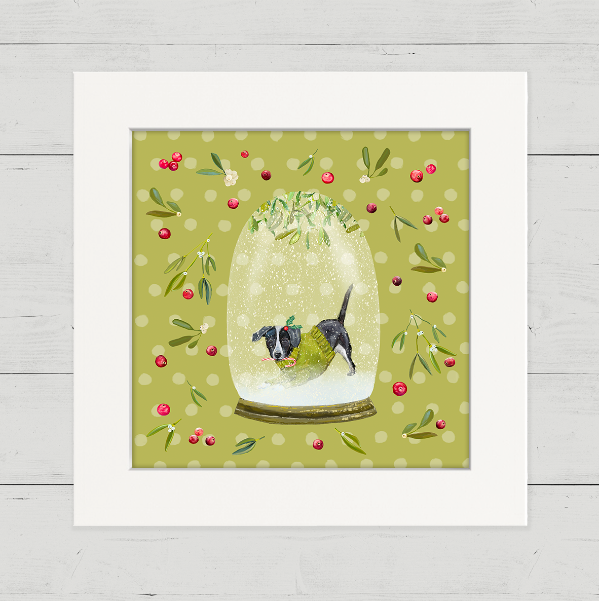 Snowglobe Black and White Dog Happy Square