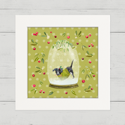 Snowglobe Black and White Dog Happy Square