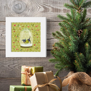 Snowglobe Black and White Dog Happy Square