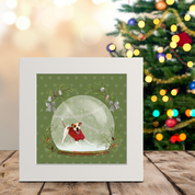 Snowglobe Brown and White Dog Happy Square