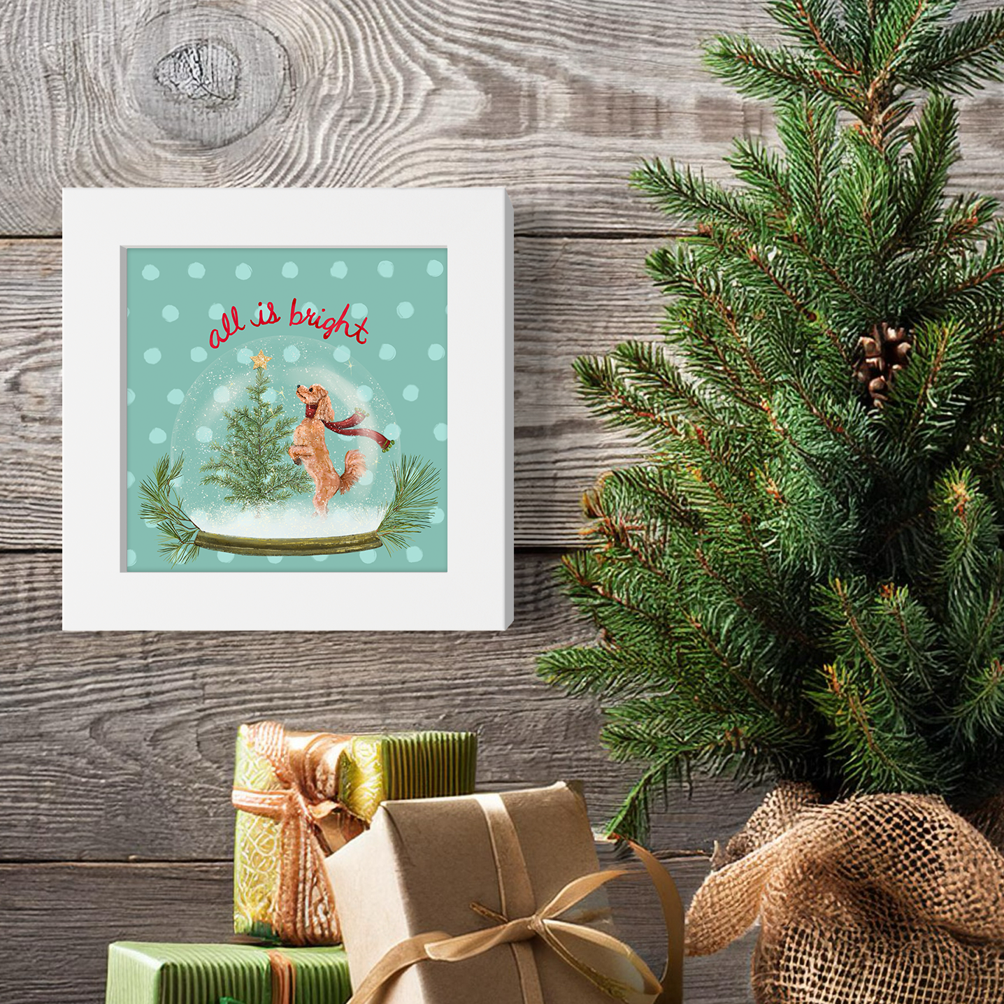 Snowglobe Poodle Happy Square