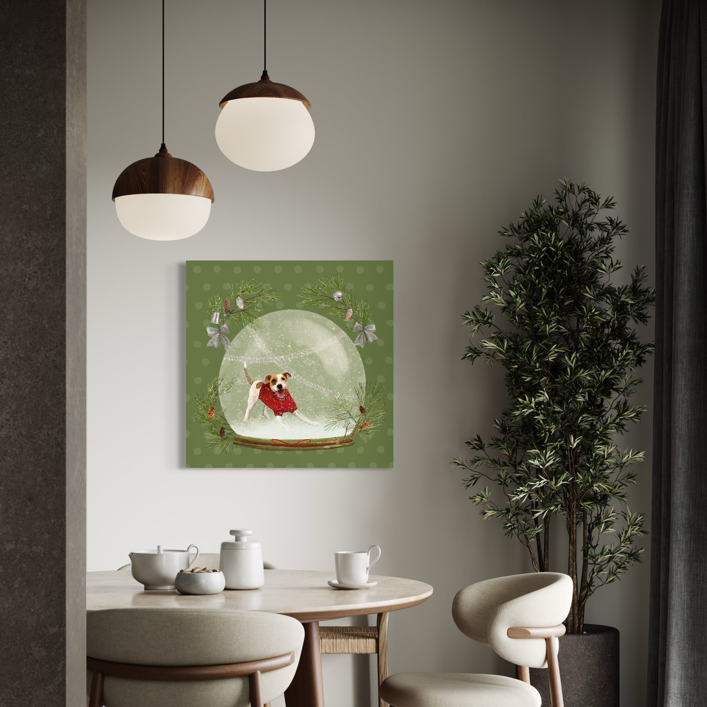 Snowglobe Brown and White Dog Canvas Wrap