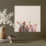 Three Pink Pigs Canvas Wrap