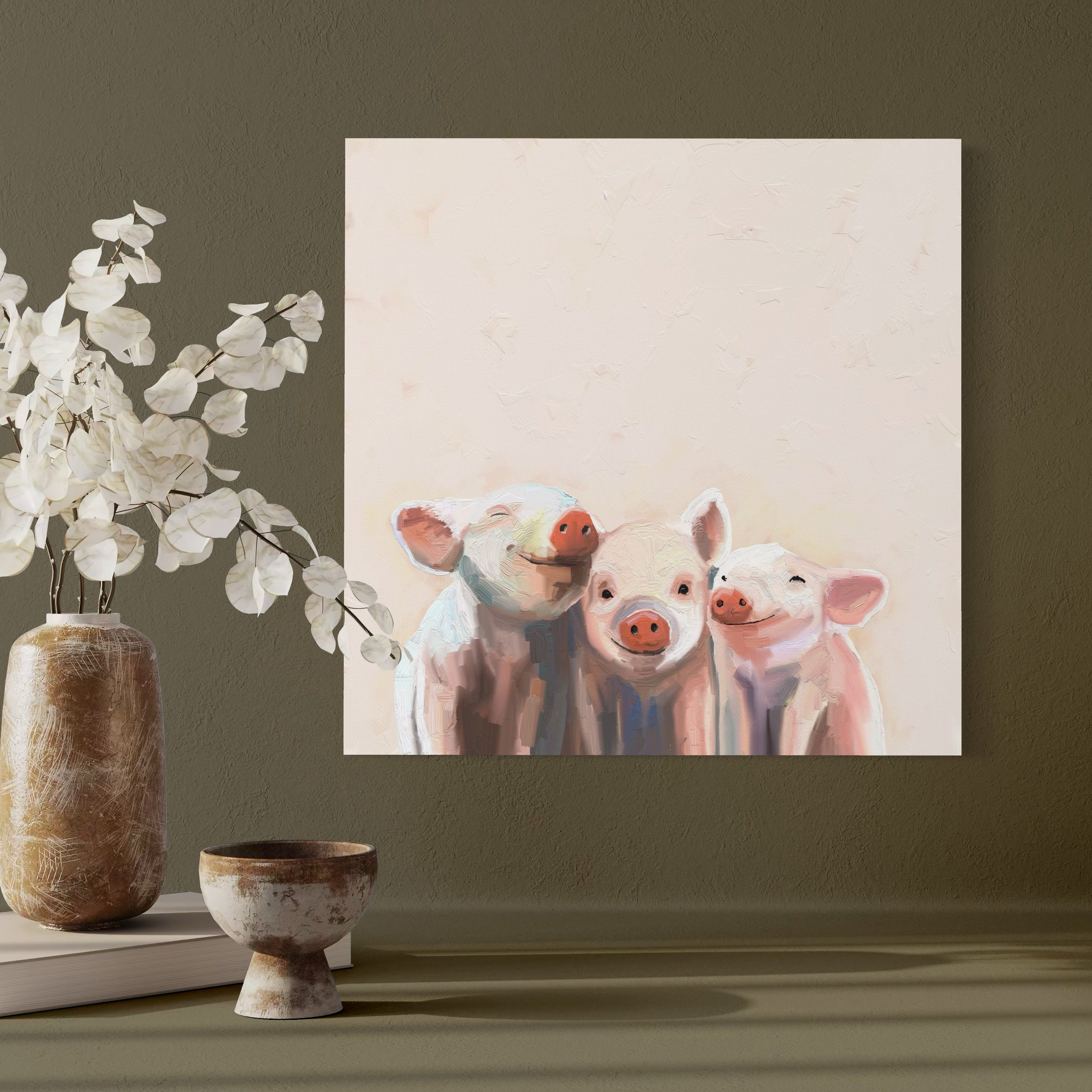 Three Pink Pigs Canvas Wrap