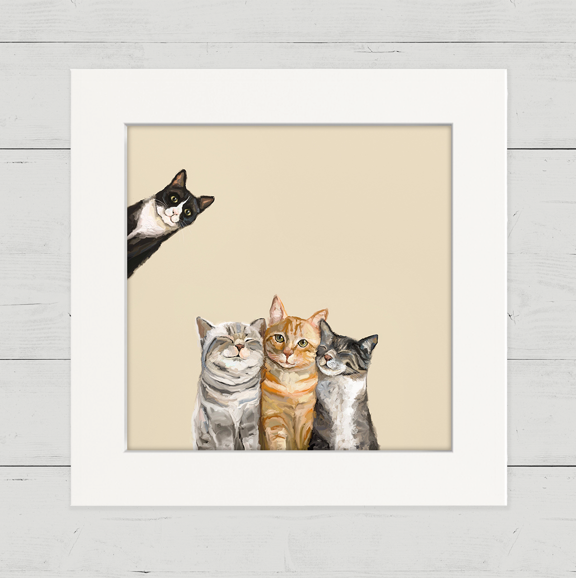 Feline Friends - Three Cats Plus One Happy Square™
