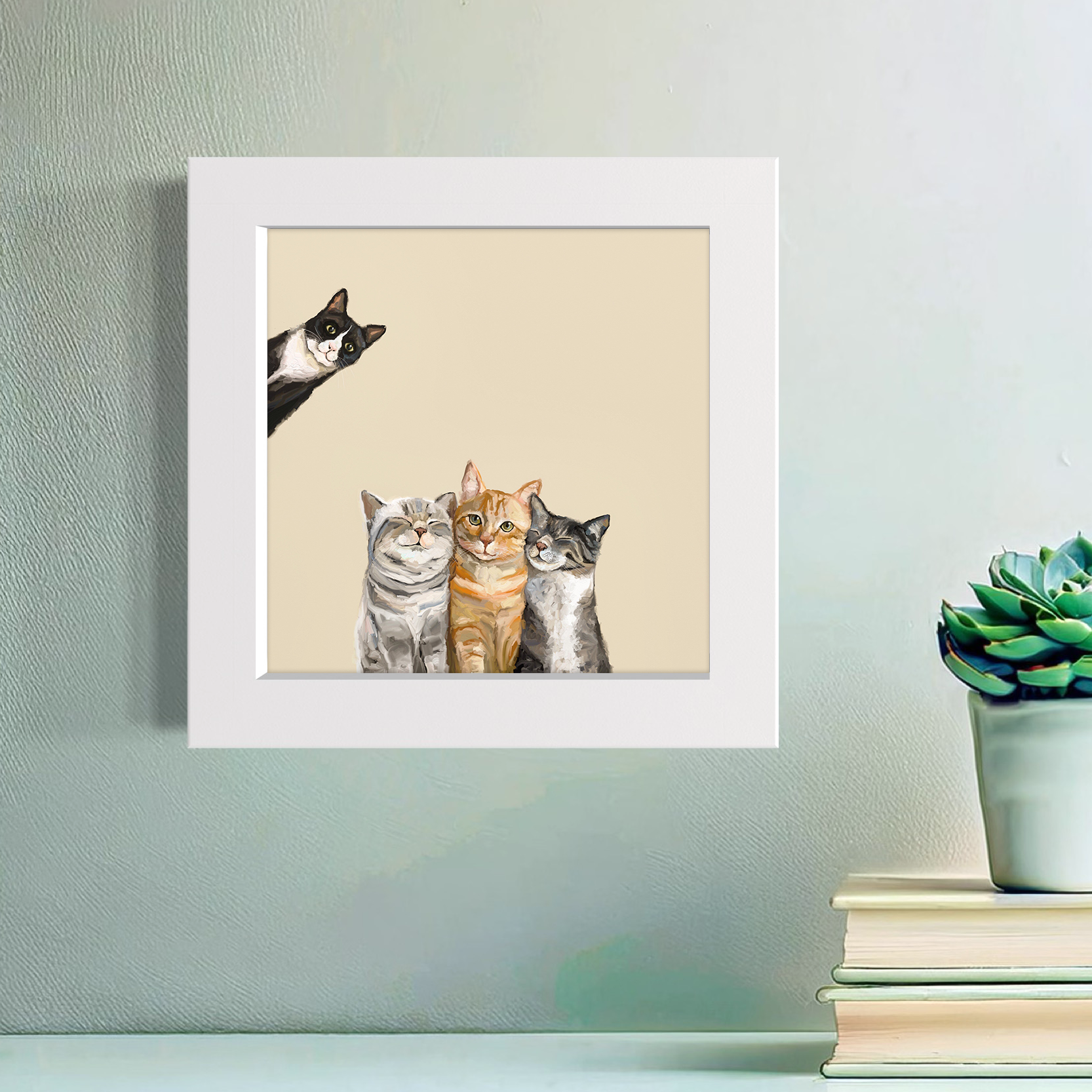 Feline Friends - Three Cats Plus One Happy Square™