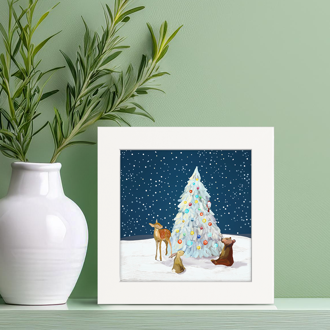 Winter Wonderland Tree with Friends Happy Square