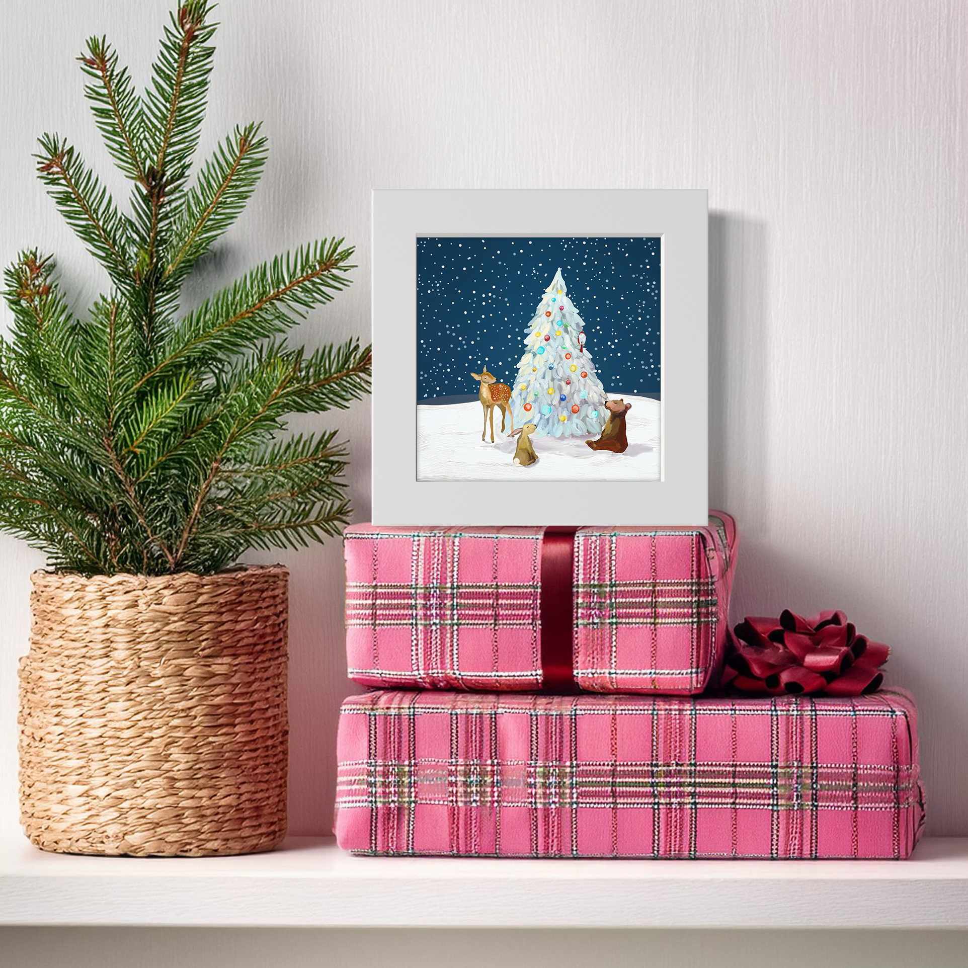 Winter Wonderland Tree with Friends Happy Square