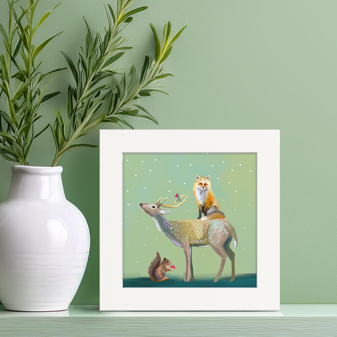 Wondrous Buck, Fox, and Squirrel Happy Square