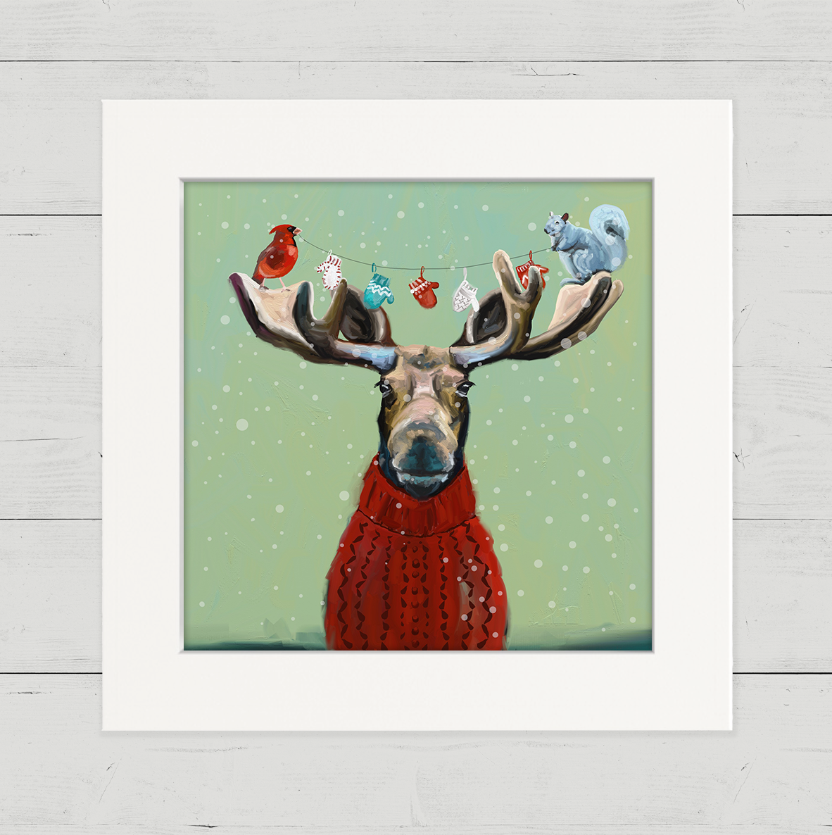 Wondrous Moose in Sweater Happy Square