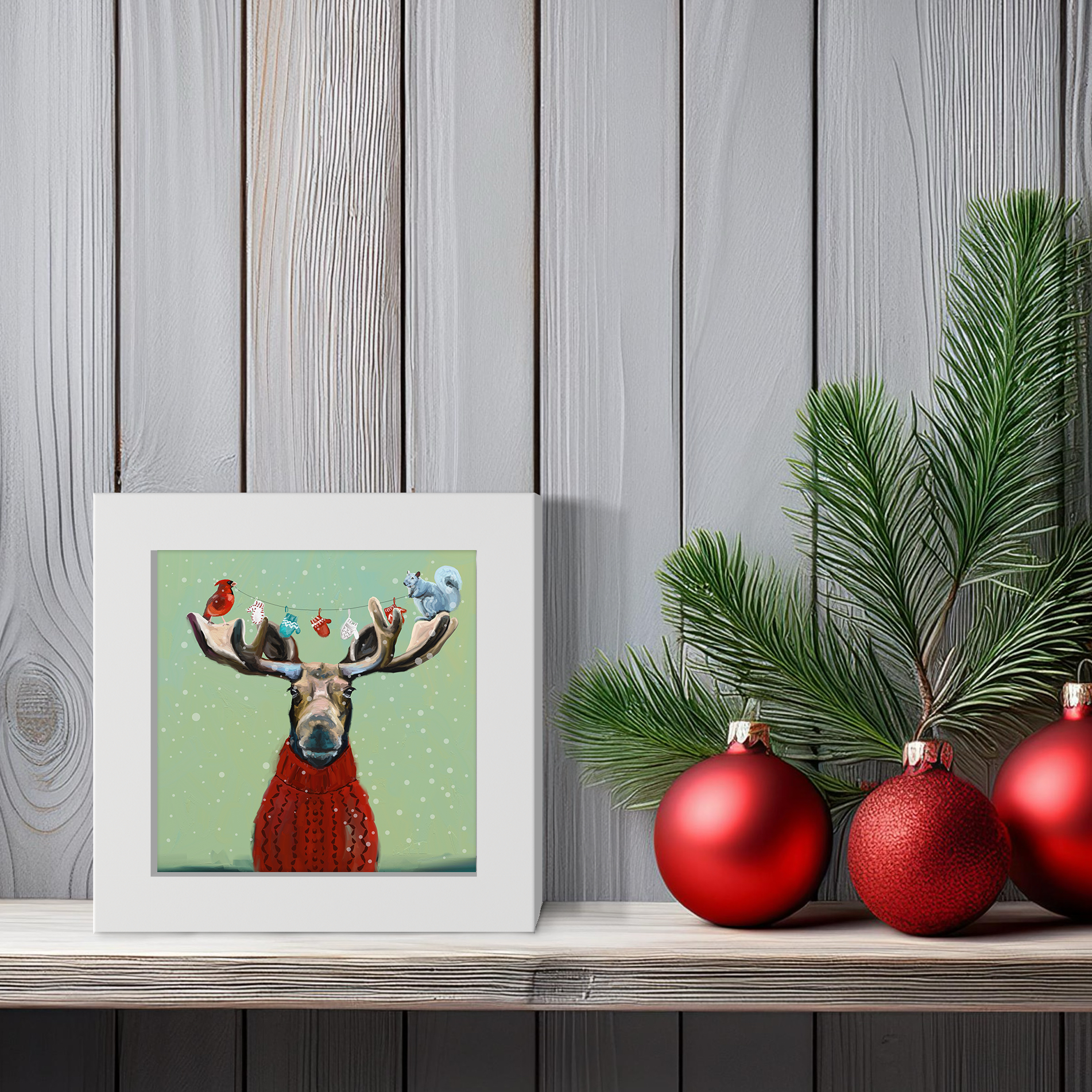 Wondrous Moose in Sweater Happy Square