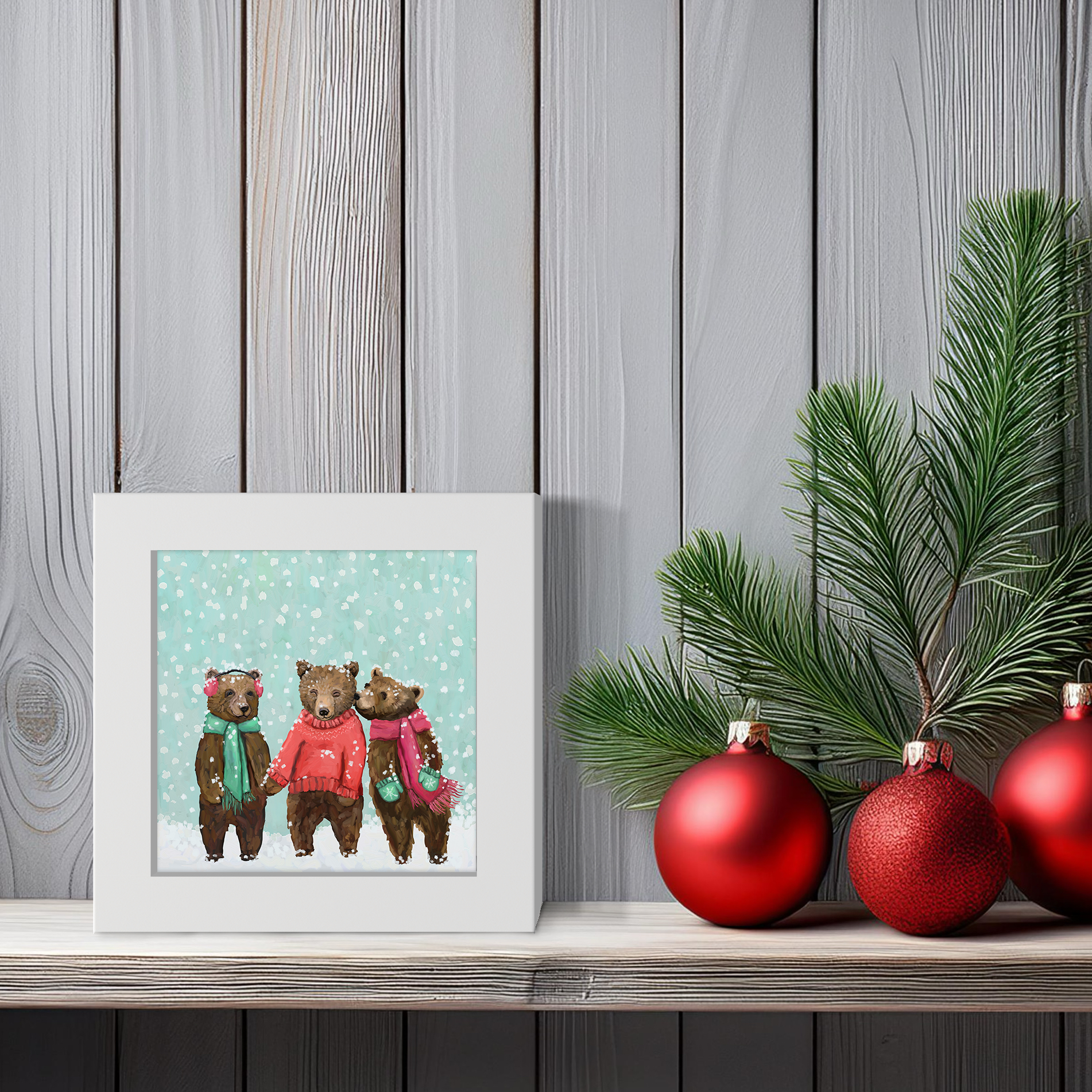 Woodland Winter Bears Happy Square