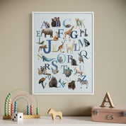 Animal Alphabet Blue Framed Canvas