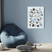 Animal Alphabet Blue Framed Canvas