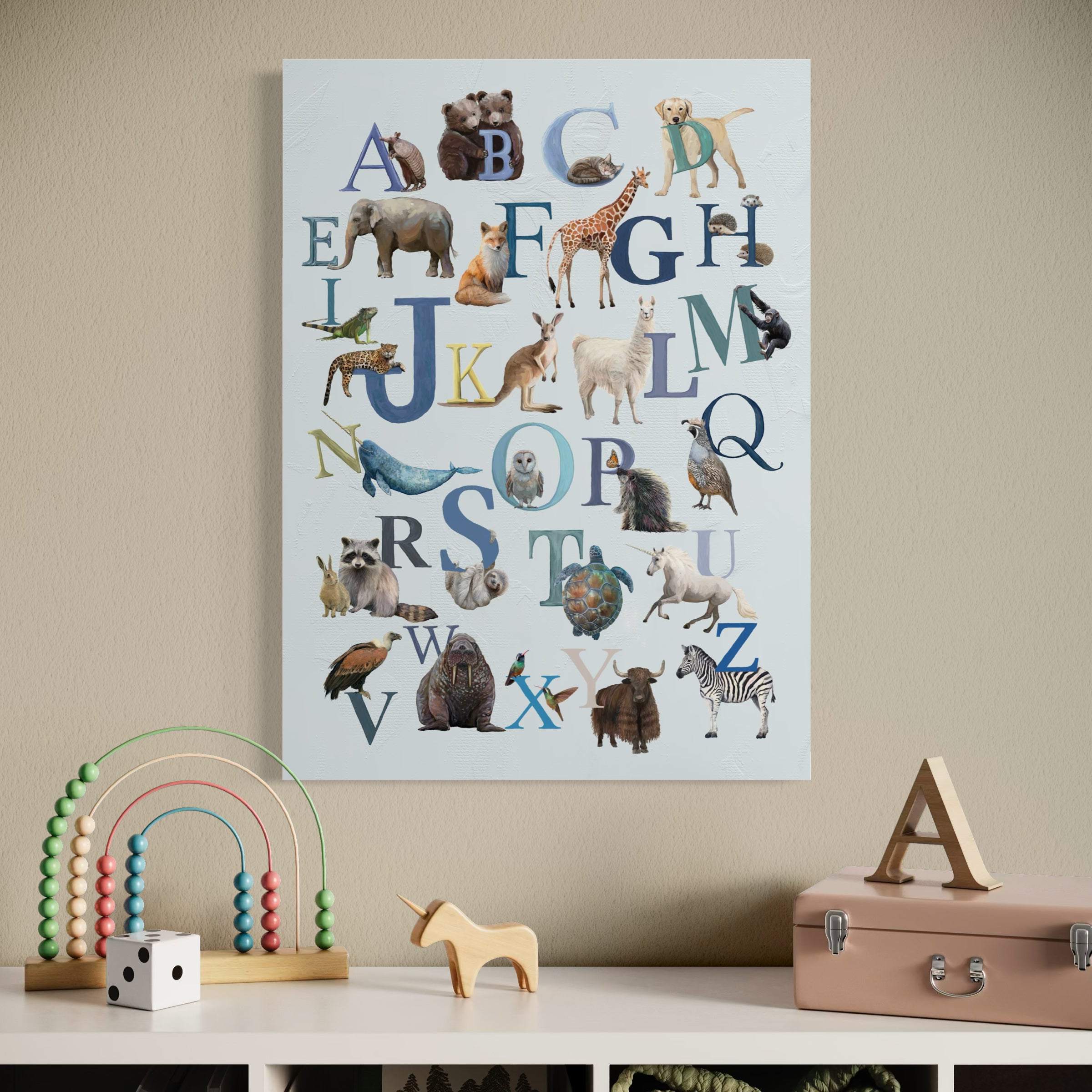 Animal Alphabet Blue Canvas Wrap