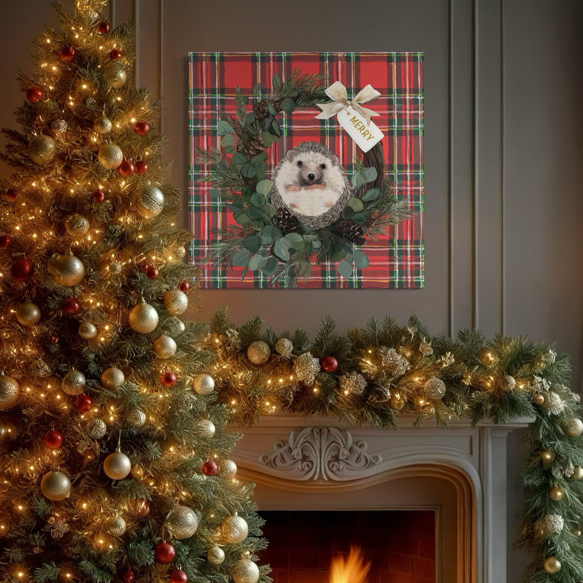 A Very Merry Hedgehog Canvas Wrap